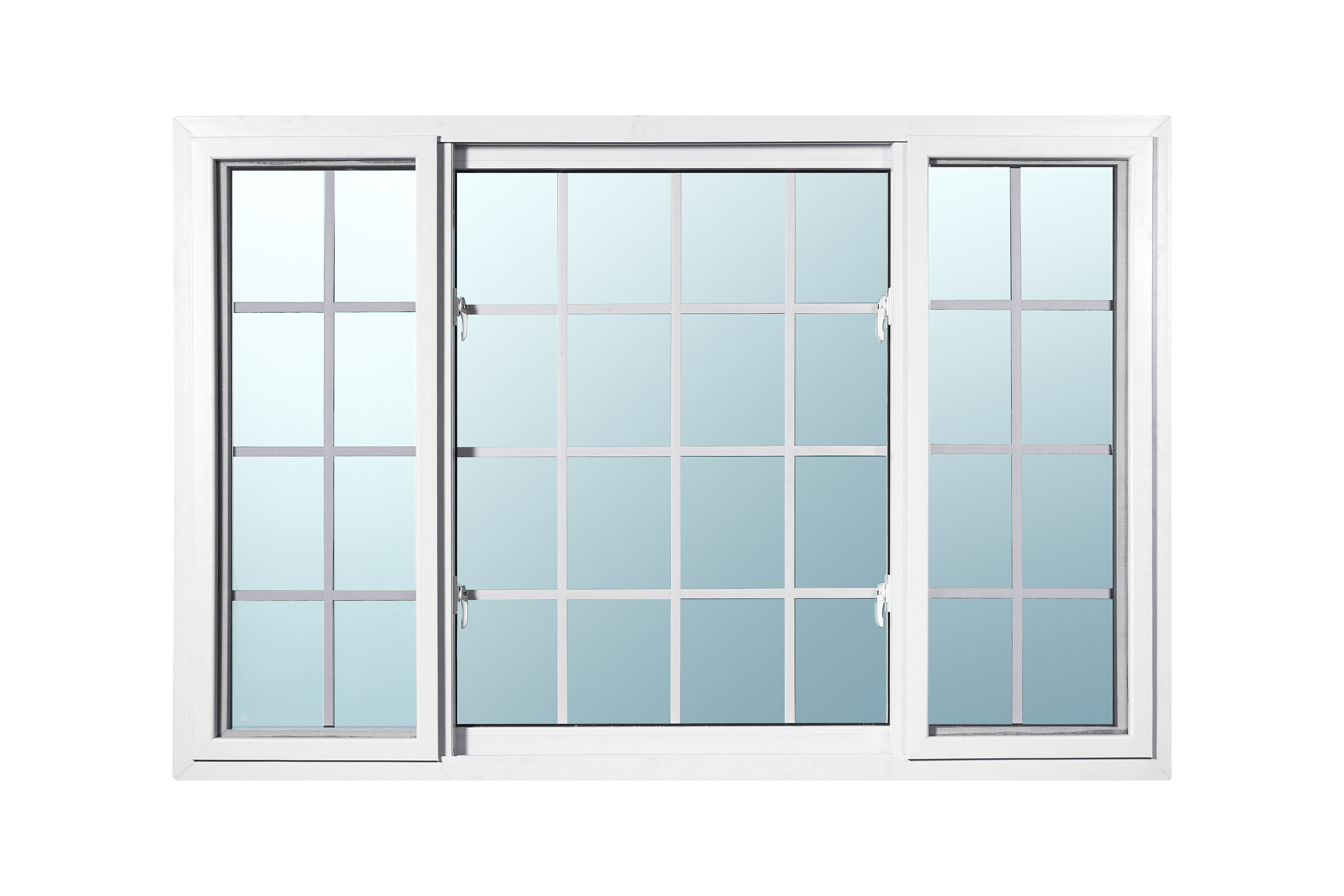 UPVC欧式80系列推拉窗（左右推拉+中间固定-蓝色玻璃）8-7